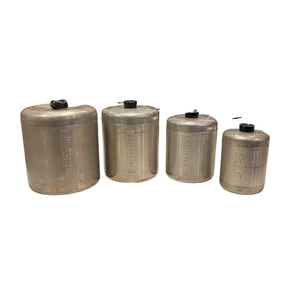 Aluminum Spun Kitchen Ware Canister Set Vintage Midcentury Modern Set of 4